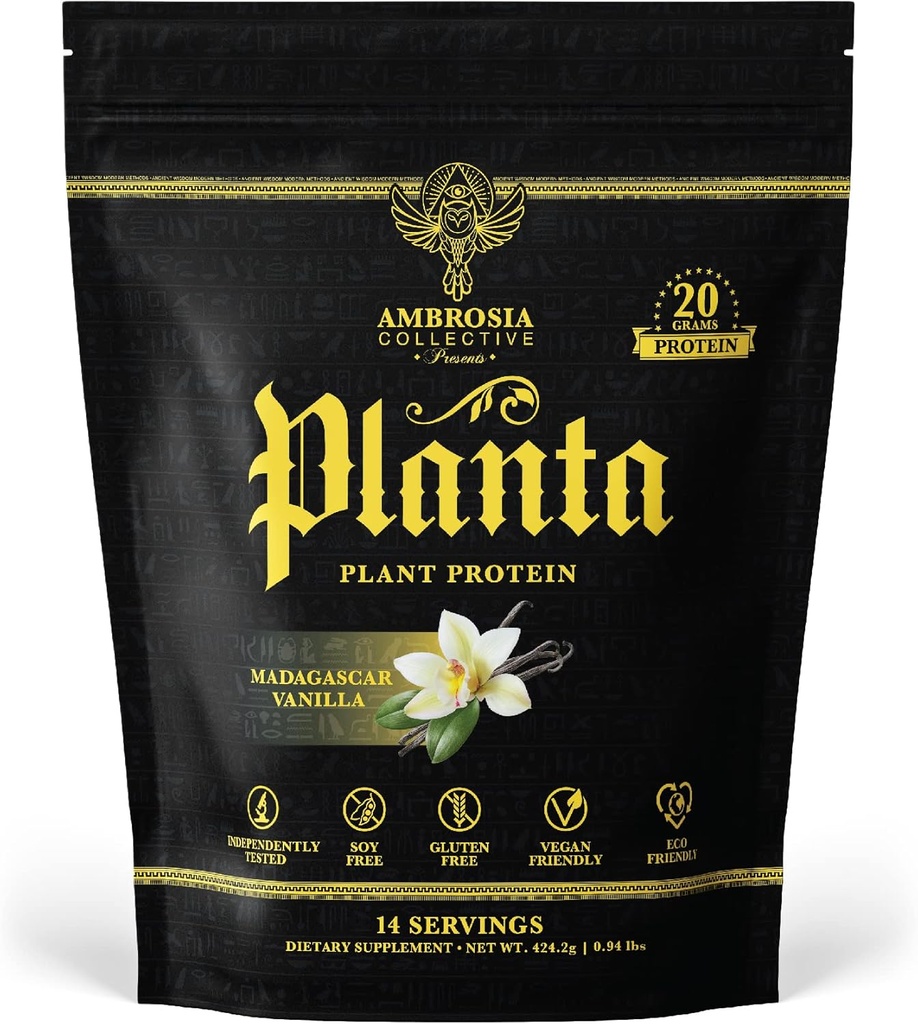 Ambrosia Planta - Premium Pflanzenbasiertes Protein | Vegan & Keto Friendly | Gourmet Flavors mit No Bloating or Stomach Upset | Gluten & Soy Free | Kein hinzugefügter Zucker | 14 Servierungen | (Vanilla)