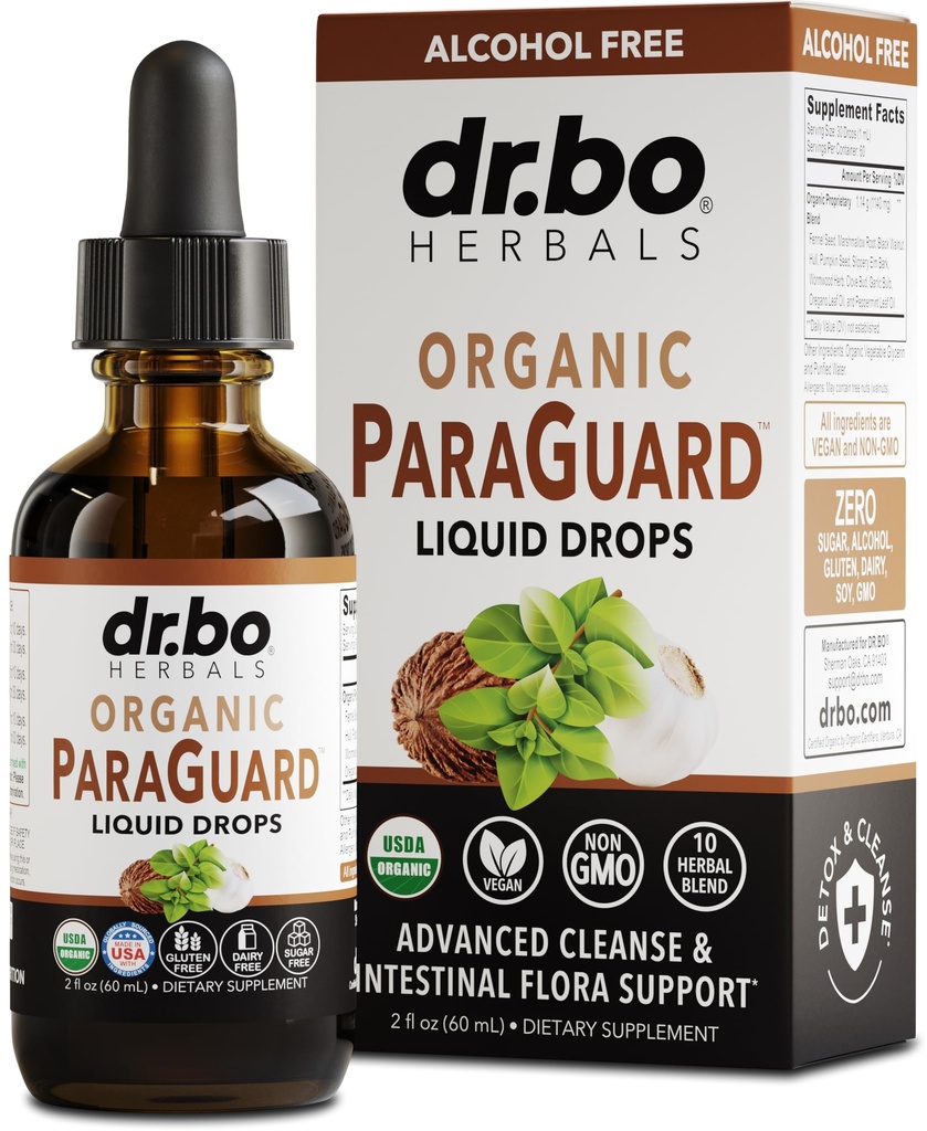 ParaGuard Cleanse Liquid Organic Detox - Organic Intestinal Guard Formula Supplément pour les humains avec Noyer Noir Teinture de Wormwood Clove & Oregano - Nettoyeur naturel de corps d'intestin à base de plantes 2 oz