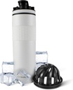 Ice Shaker Insulated Edelstahl Shaker Bottle | 20 oz, Weiß | Kalt für 24 Stunden | Insulated Cup mit Twist-on Agitator | Odor-freie Flasche für Protein Shakes, Wasser, Smoothies, Cocktails