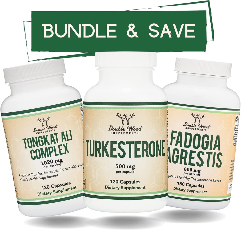 Double Wood Supplements Tongkat Ali, Fadogia Agrestis, and Turkesterone Bundle - Ultimate Male Health Bundle for Athletic Performance Support