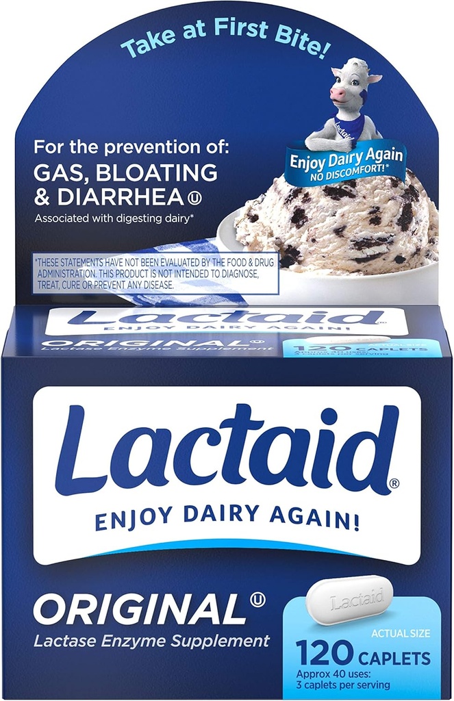 Lactaid Caplets enzymatiques Lactase Original - 120 Caplets, boîte de 6