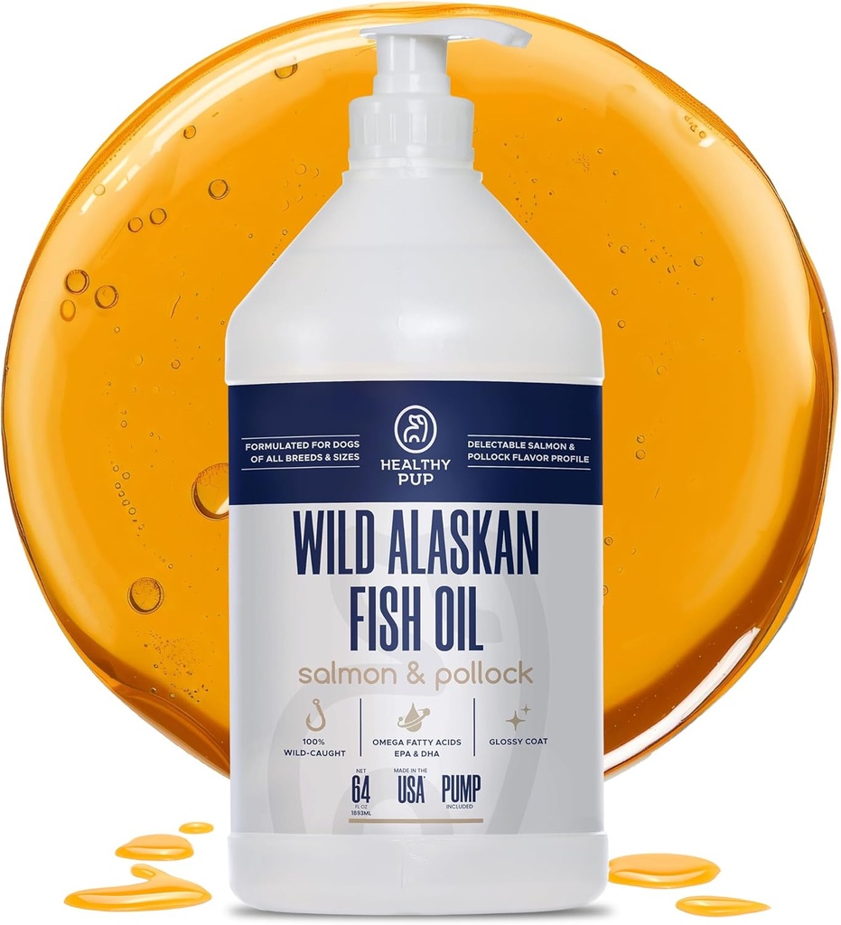 Wild Alaskan Lachsöl für Hunde mit Pollock - 64 Unze Pollock und Lachsöl, Omega 3, EPA und DHA - Hunde Skin und Mantel Supplement - Made in USA