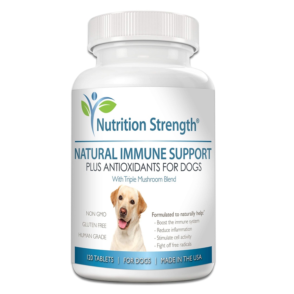 Immununterstützung für Hunde Plus Antioxidans, Reishi, Shiitake, Maitake, Tail-Mushrooms für Hunde, mit Coenzym Q10, Selen, Vitamin A, 120 Kautabletten