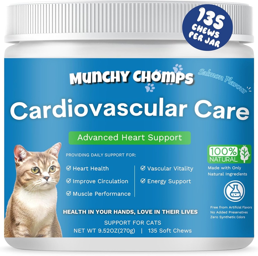 Cardio Chews for Cats - Soins cardio-vasculaires avancés - Santé cardiaque et soutien de la circulation avec l'huile de saumon, Taurine, CoQ10 et plus - Supplément félin pour la fonction cardiaque optimale (Salmon)