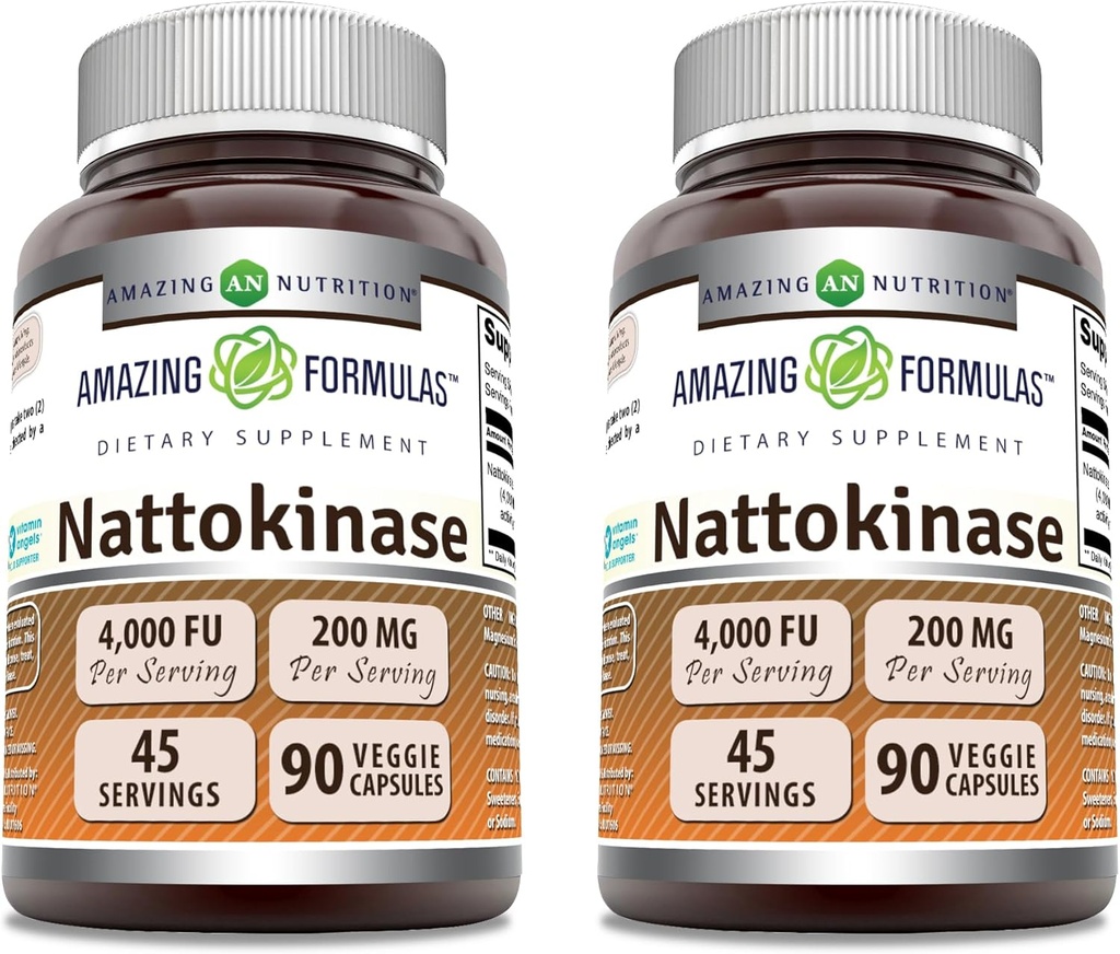 Erstaunliche Formeln Nattokinase Nahrungsergänzung 100 mg Veggie Kapseln Ergänzung | 2000 FU Enzyme Aktivität | Non-GMO | Gluten Free Made in USA (90 Count | 2 Pack)