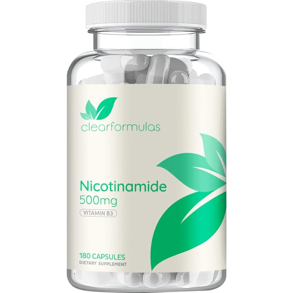 Vitamin B3 Nicotinamid 500mg - Hohe Absorptionsform von Vitamin B3 Niacin Flush Frei für Hörgeräte Haut Gehirn und Energie - NAD Precursor - Made in a cGMP American Facility (180 Portionen)