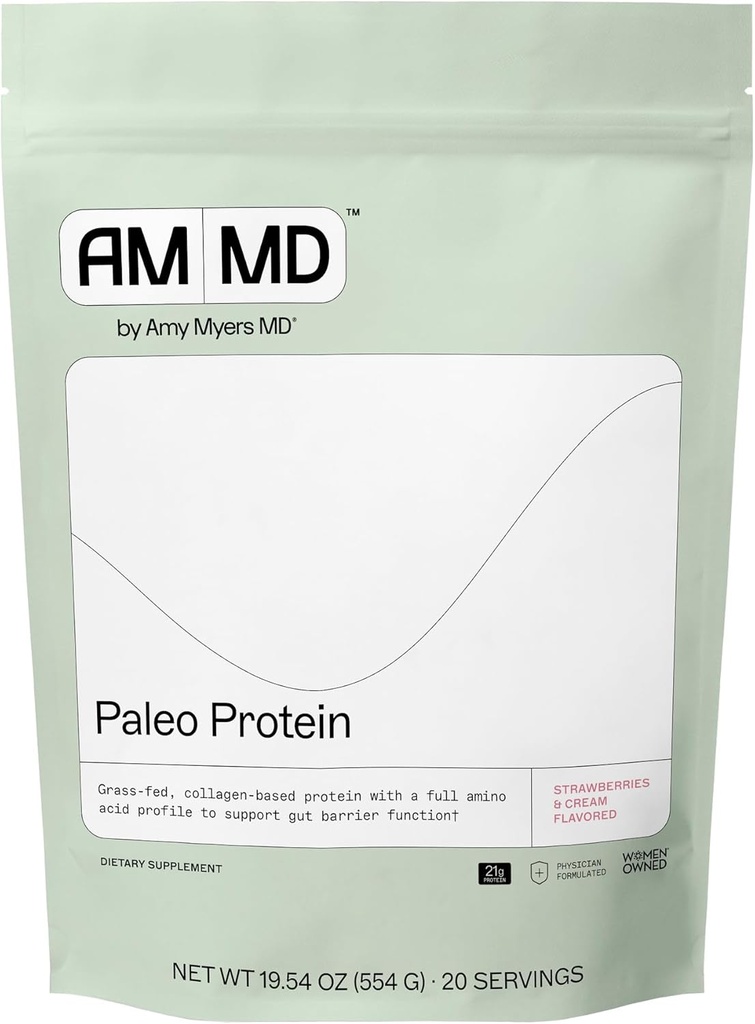 Amy Myers MD Paleo Protein Powder - Erdbeeren & Creme, 20 Portionen - Collagen-Based Gut Function Support - Glutenfreie und nicht-dairy Protein Supplement