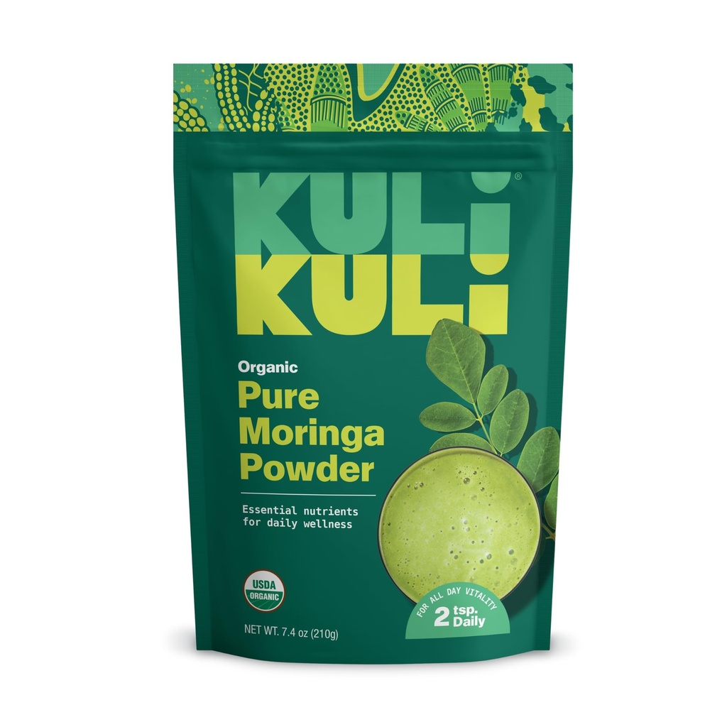 Kuli Kuli Moringa Oleifera Bio Blatt Pulver & Grün Smoothie, 100% reine USDA Certified & Non-GMO Moringa Pulver, Groß mit Feuchtigkeit, Tee und Lebensmittel, 1 Packung