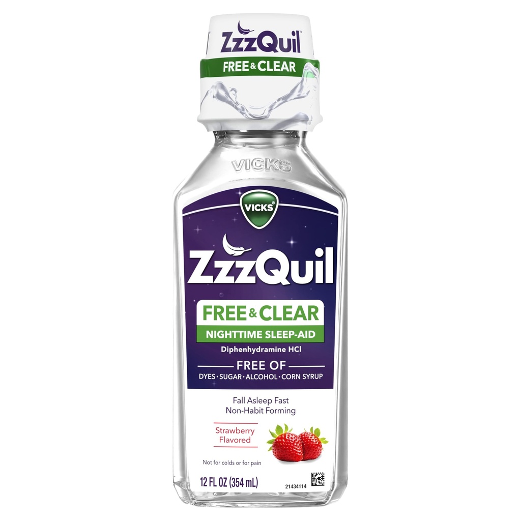 ZzzQuil, Nacht-Schlafhilfe-Flüssig, KOSTENLOS von Alkohol & Künstliche Farbstoffe, 50 mg Diphenhydramin HCl, No1 Schlafhilfe Marke, Fall Asleep Fast, Non-Habit Forming, beruhigende Berry Flavor, 12 FL OZ