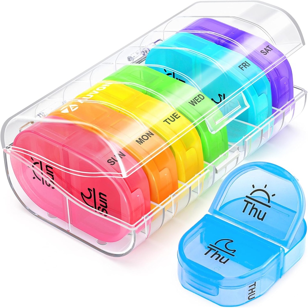 AUVON Pille Box 2 Mal pro Tag, Wöchentliche Pille Organizer AM PM mit 7 täglichen Taschen-Gehäuse, um Vitamin, Medizin, und Ergänzung zu halten