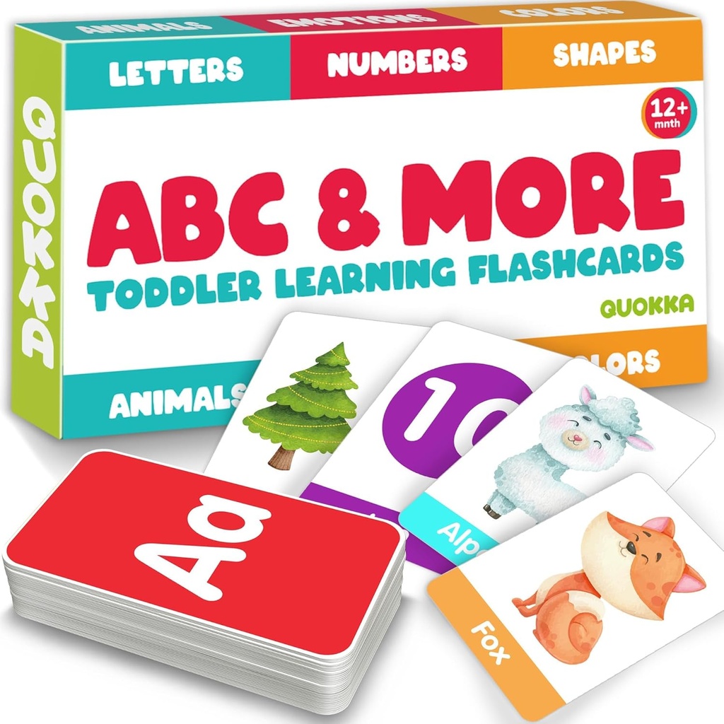 ABC Learning Flash Cards for Toddlers 2-4 Years old - 60 Flashcards Toy for Kids Ages 1-3-5 by Quokka - Alphabet Numbers Couleurs Lettres Animaux Apprendre Activités - Premiers mots Jeu éducatif