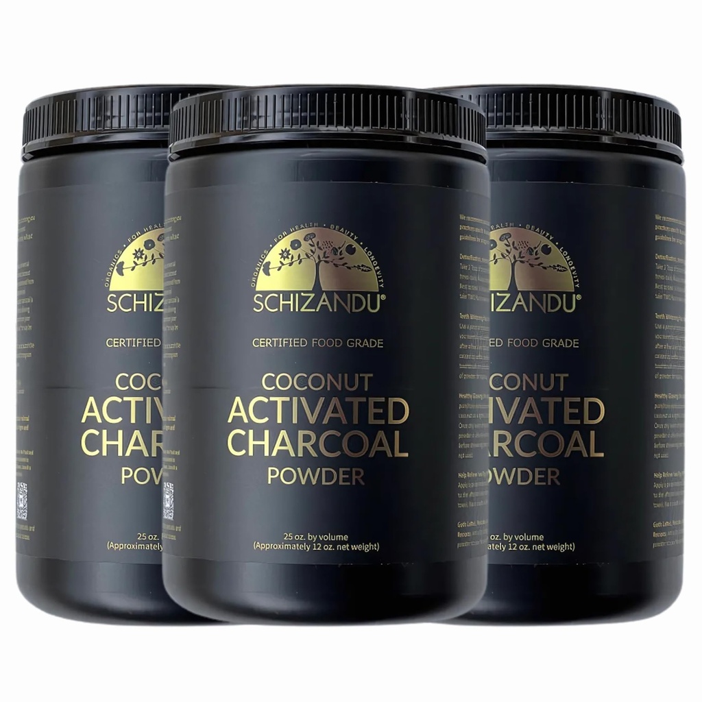 Bio-Kohle-Pulver aktiviert Charcoal Natürlich, Vegan, Bio, GMO Free - Große Flasche 25 Unze Pulver - 3pack