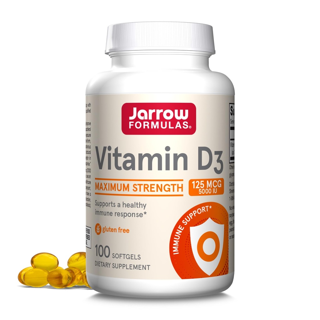 Jarrow Formulas Vitamin D3 125 mcg (5000 IU) - 100 Servierungen (Softgels) - Knochengesundheit, Immununterstützung & Calcium Stoffwechselunterstützung - Vitamin D Supplement - D3 Vitamine - 5000 IU Vitamin D - Glutenfrei