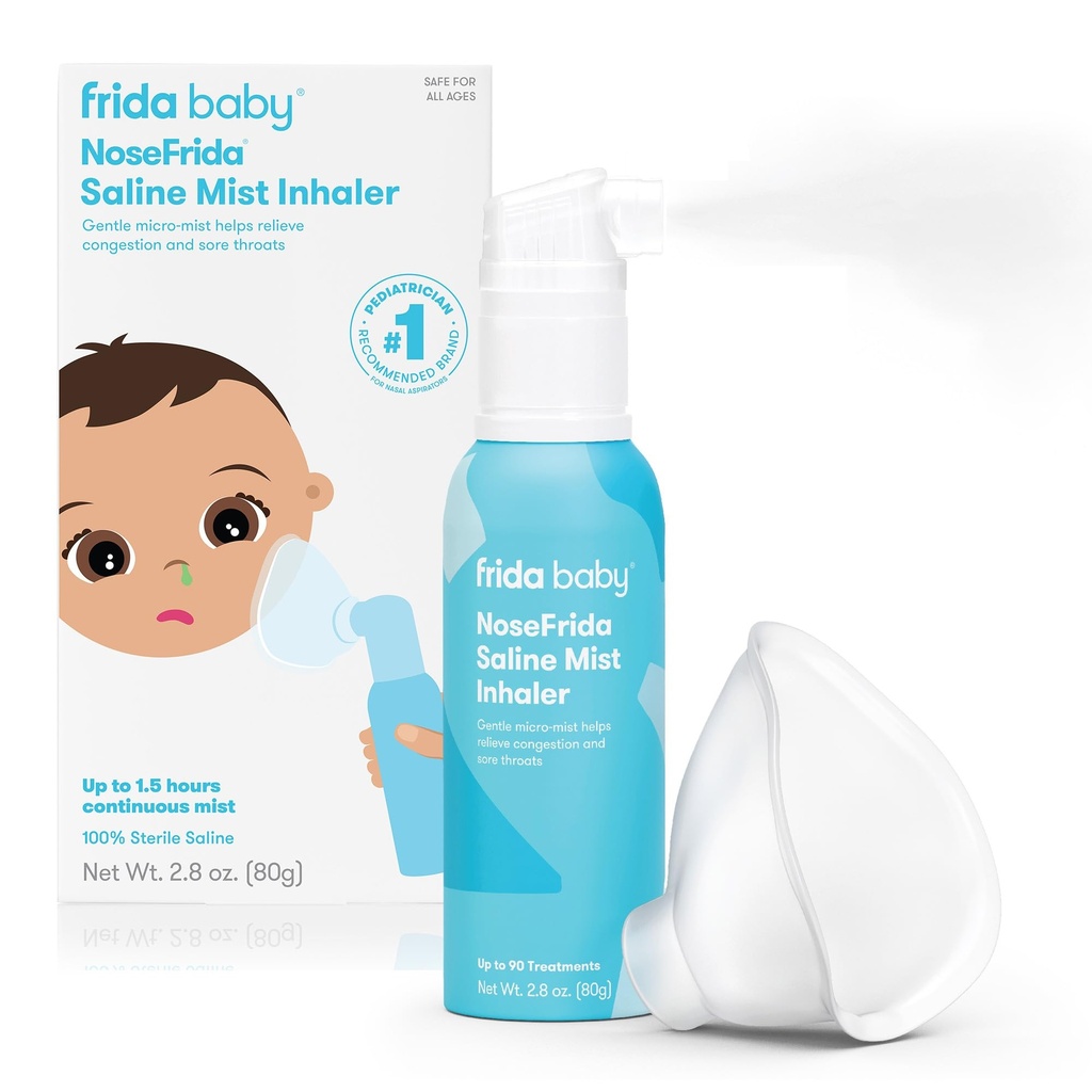 Frida Baby NoseFrida Saline Mist Nasal Inhaler, Decongestant Spray für Congestion & Allergy Relief für Babys + Kinder, Nasal Saline Spray, Beruhigt Stuffy Nose & Sore Throat, Inklusive Maske