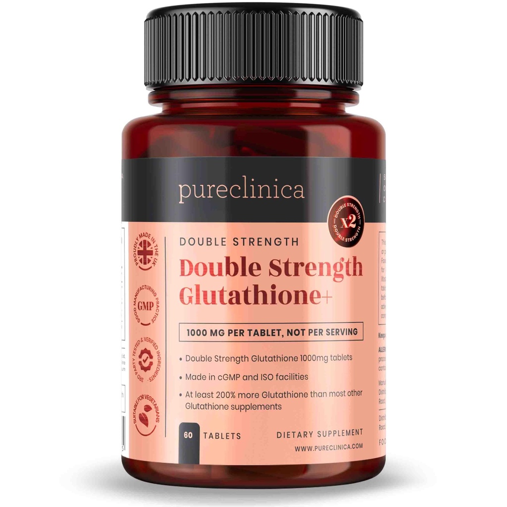 pureclinica Glutathione 1000mg x 60 Tabletten. mit 500mg Glutathion, 300mg ALA und 200mg Vitamin C pro Tablette.