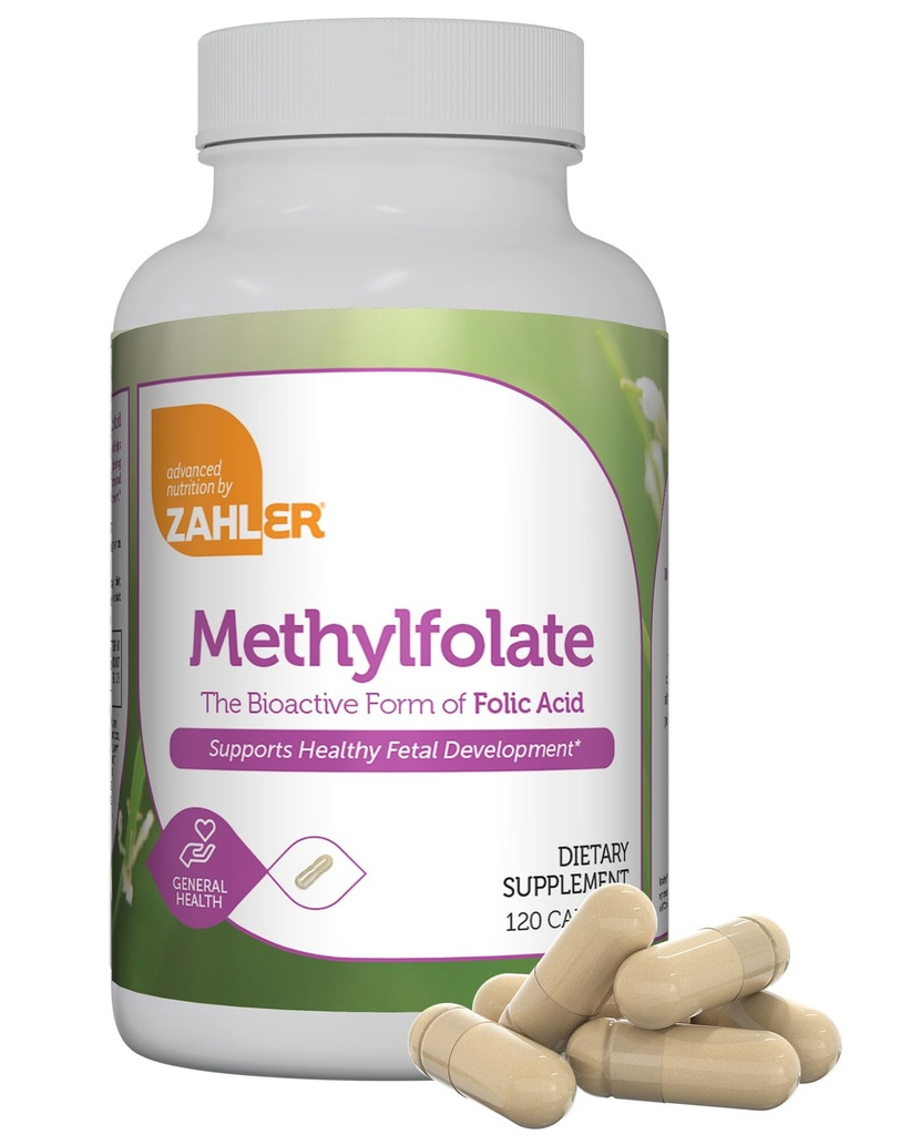 Zahler Methylfolate - Unterstützt gesunde fötale Entwicklung und Genetische Gesundheit - Methylierte Folsäure von 1000 mcg DFE L-Methylfolat - Kosher Non GMO Methyl Folate Supplement für Frauen (120 Kapseln)
