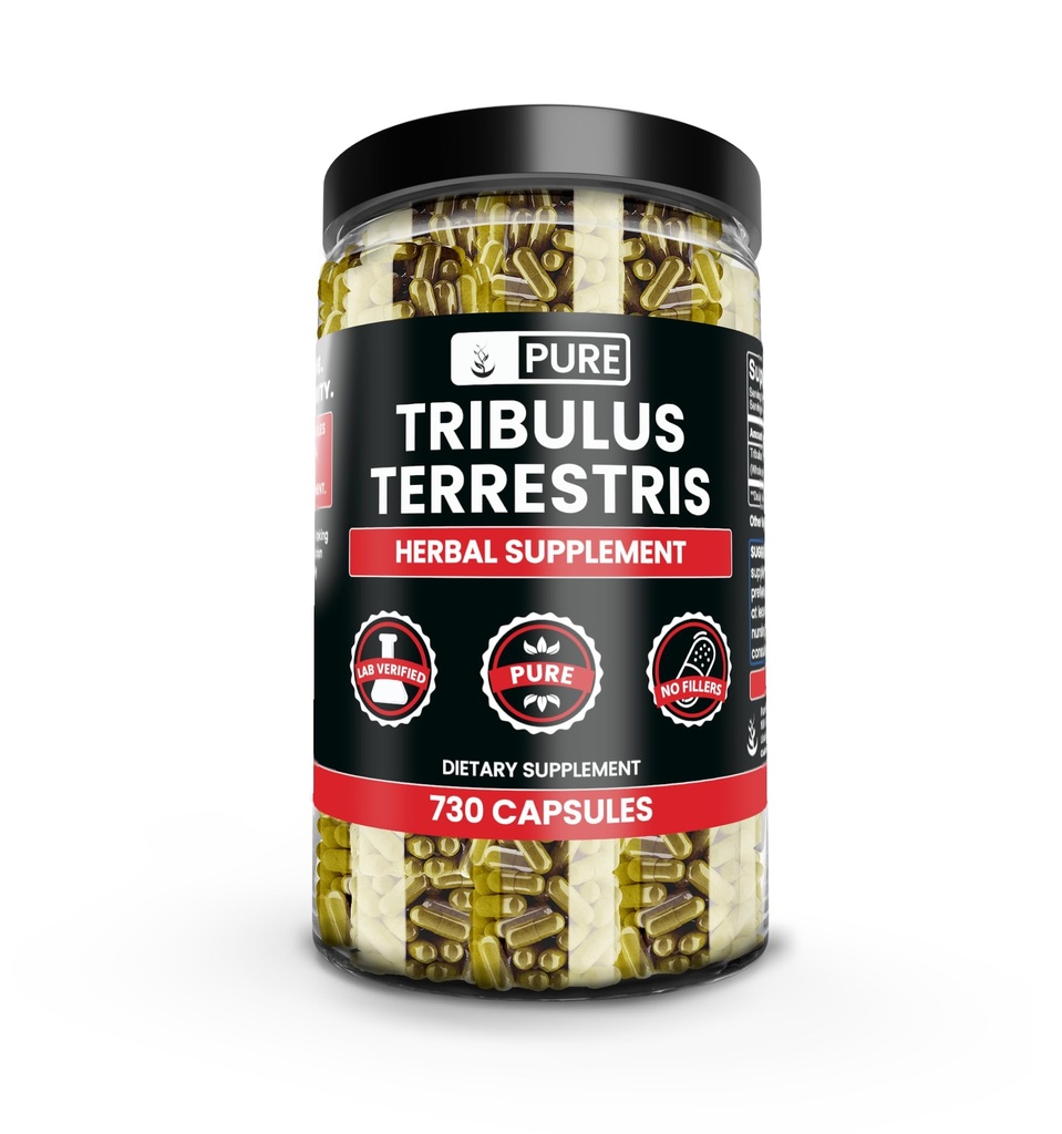 Pure Original Zutaten Tribulus Terrestris, kein Magnesium oder Reisfüller, Immer rein, Lab Verifiziert (730 Kapseln)
