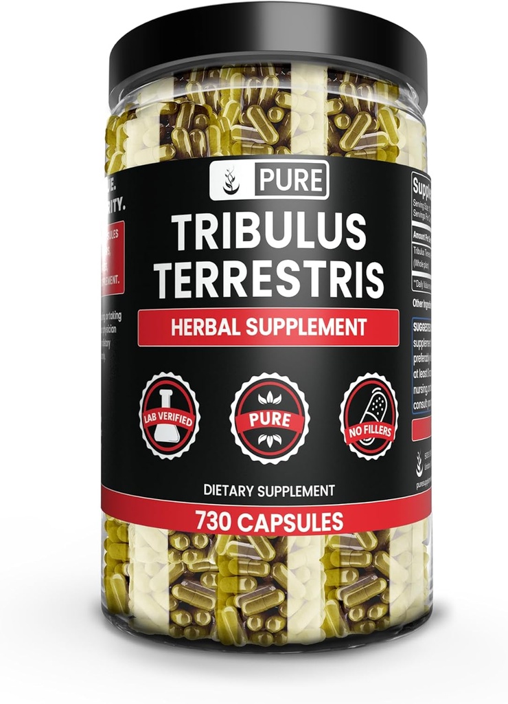 Pure Original Zutaten Tribulus Terrestris, kein Magnesium oder Reisfüller, Immer rein, Lab Verifiziert (730 Kapseln)