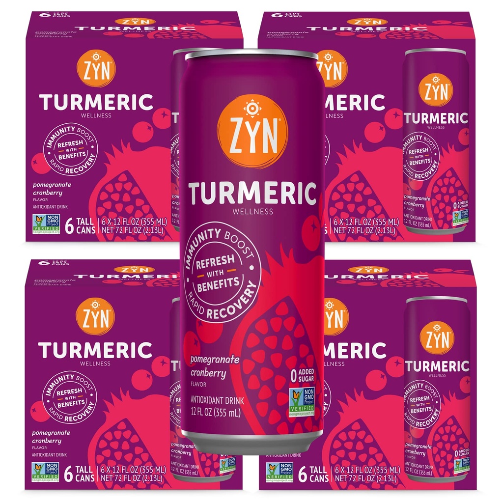 ZYN Turmeric Wellness Drink (24 Pack), Granatapfel Cranberry Flavored Turmeric Curcumin Getränk mit schwarzem Pfeffer, kein hinzugefügter Zucker, Low Carb & Low Calorie Getränk, Clean Alternative