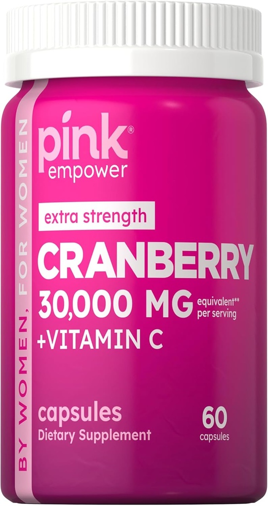 PINK Cranberry Pillen für Frauen | 60 Kapseln | Plus Vitamin C | Non-GMO & Gluten kostenlose Extrakt Ergänzung | Unterstützt Harnwege Gesundheit