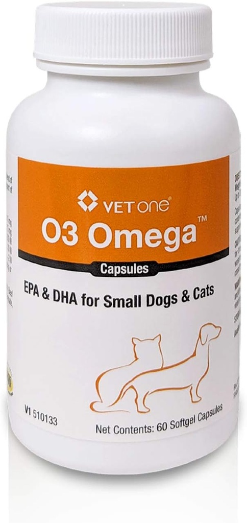 VetOne O3 Omega Soft Gel für Katzen & Small Dogs - Essential Fatty Acid Support - Skin & Coat Supplement - 60 Kapseln