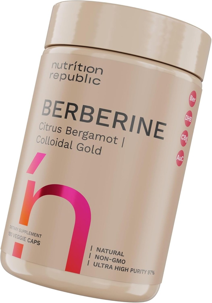 Berberine Supplement 1500mg, Ultra High Potency Berberine Complex mit Citrus Bergamotte, Kolloidal Gold & Berberine Hcl, Dihydroberine Supplement