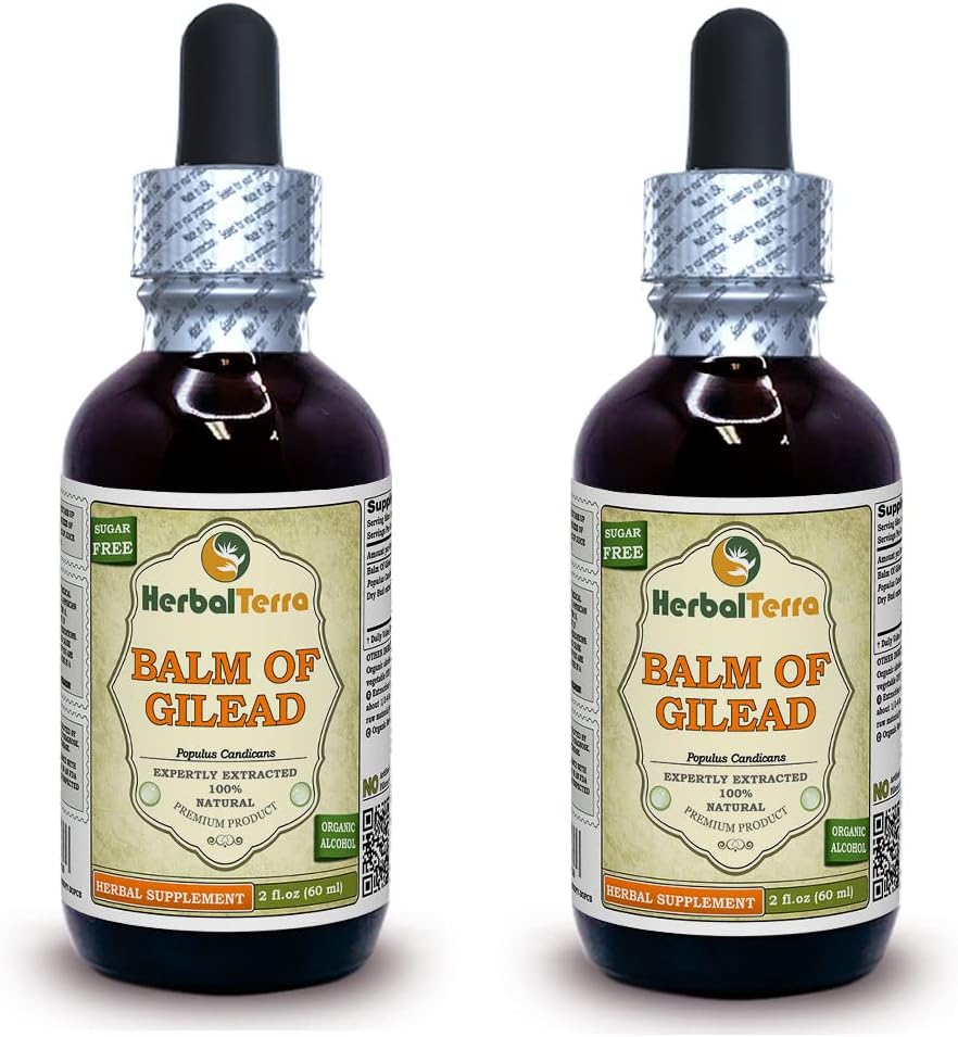 Baume de Galaad (Populus candicans) Teinture, Extrait liquide de Buds séchés organiques (Marque: HerbalTerra, Fièrement fabriqué aux États-Unis) 2x2 fl.oz (2x60 ml)