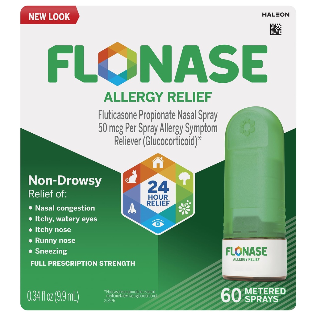 Flonase Allergy Relief Nasenspray, 24 Hour Non Drowsy Allergy Medicine, Metered Nasal Spray - 60 Sprays