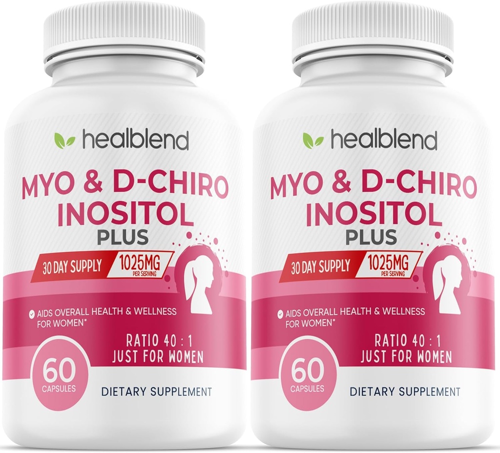 Myo & D-Chiro Inositol Plus Supplement Blend, Hormonal Balance, Healthy Ovulation & Global Wellness Support for Women, Fertility and Grossesse Health (2 Pack)
