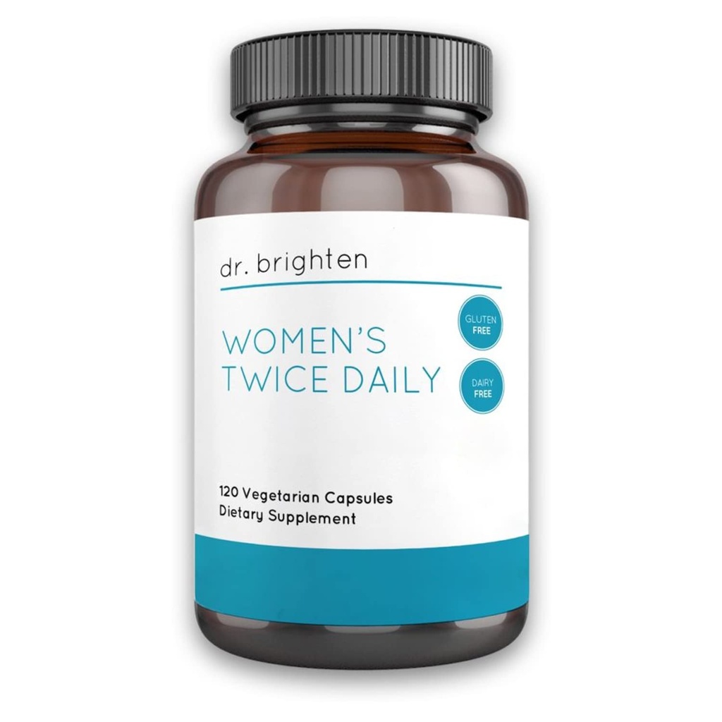 Dr. Brighten Women’s Twice Daily — Premium Women’s Multivitamin, Full-Spectrum with No Iron, Unique Nutrients, Higher B Vitamins — 120 Capsules