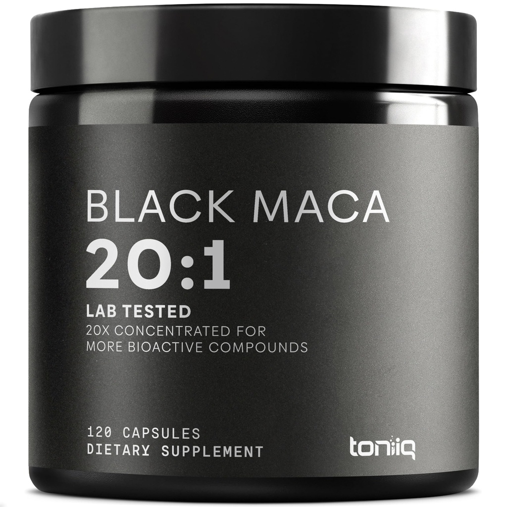 Black Maca Root - Ultra High Potency 20:1 Extrakt - Single Origin, Wildcrafted & Highly Concentrated - Third-Party Lab Tested - 120 Kapseln