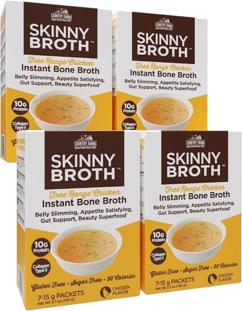 CARACTÉRISTIQUES DE PAYS Plan de 7 jours pour le broyeur skinny, Broyeur instantané de poulet, Protéine 10G, Collagène de type II, favorise une meilleure digestion, Santé des os, Plan de 7 jours, 4 paquets, 28-15g