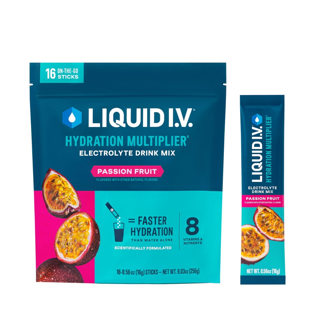 Liquid I.V.® Hydration Multiplikator - Passionsfrucht | Elektrolytpulver-Getränkmischung | 1 Packung (16 Servierungen)