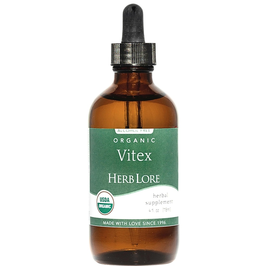 Herb Lore Vitex Tincture - USDA Organic Chasteberry Extract Supplement für Damen - Alkoholfreie Chaste Tree Supplement - Vegan Tropfen 4 Fl Oz