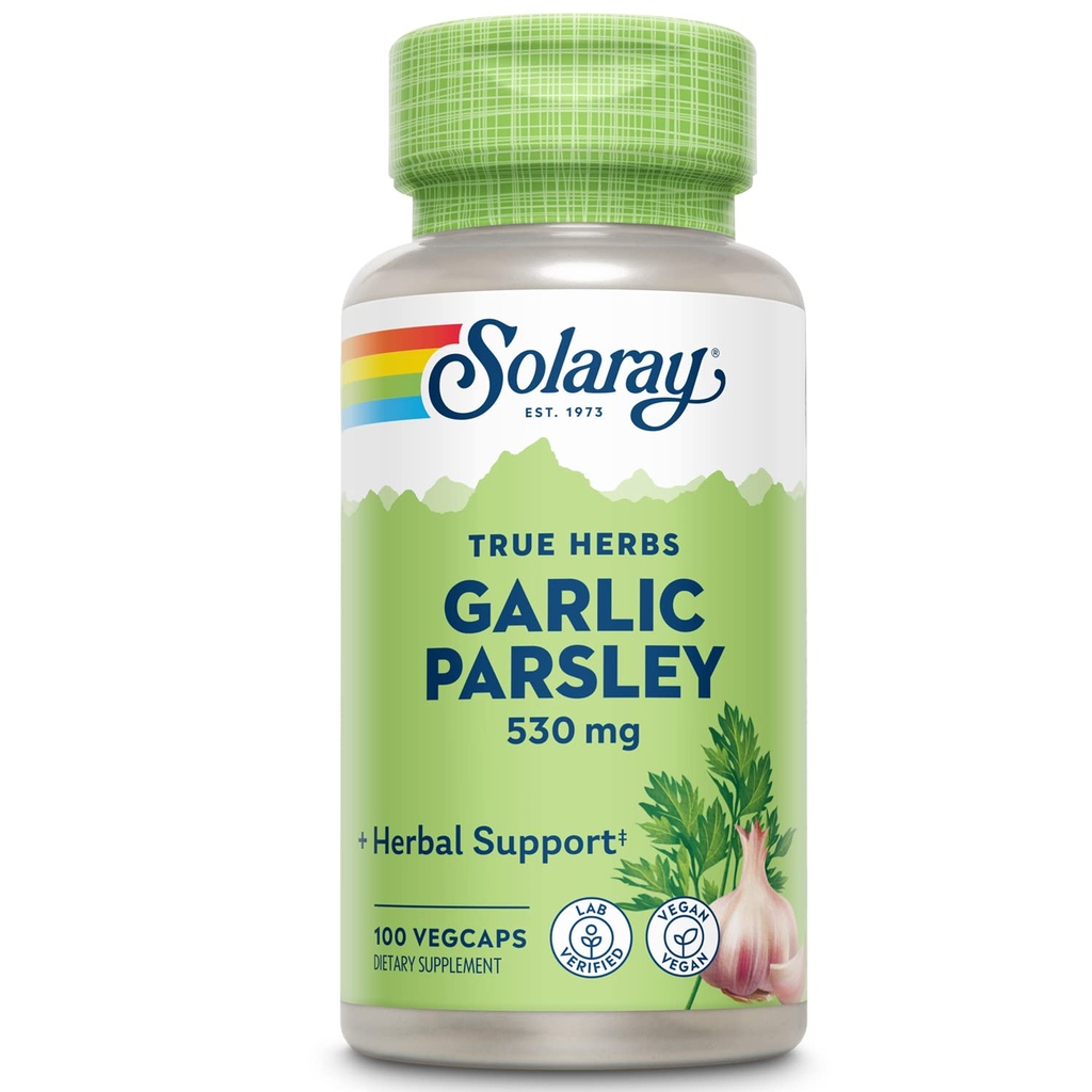 SOLARAY Knoblauch Bulb & Parsley Blatt 530mg | Gesunde Herz-Kreislauf- und Immunsystem Funktion Unterstützung | Non-GMO, Vegan & Lab Verifiziert | 100 VegKaps