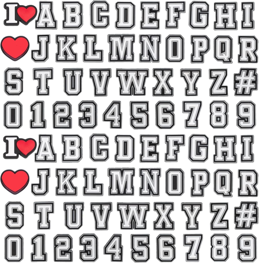 74+4 Pcs Letters Numbers Shoe Charms, Double A-Z Letters & 0-9# Zahlen Charms für Clogs Armbänder, für Männer Frauen Erwachsene Kinder Mädchen