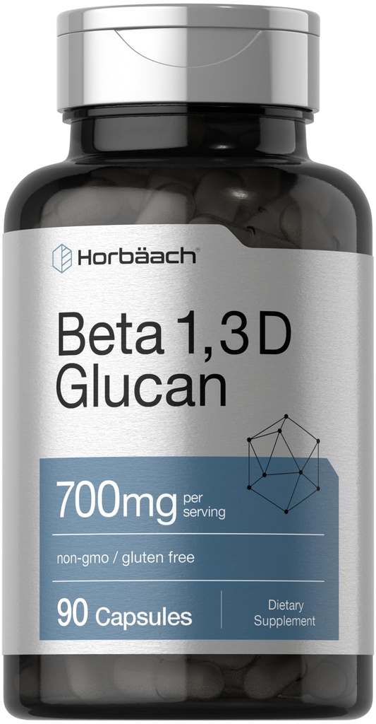 Horbäach Beta Glucan 1 3D 700 mg | 90 Kapseln | Beta 1,3, 1,6 D Glucan | Non-GMO, Glutenfreie Ergänzung