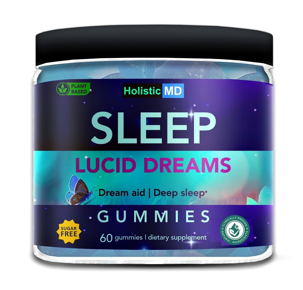 Lucid Rêves sommeil profond - Mugwort Herb 5 htp Mucuna Pruriens Suppléments Choline - Gummies Vegan sans sucre 60 ct