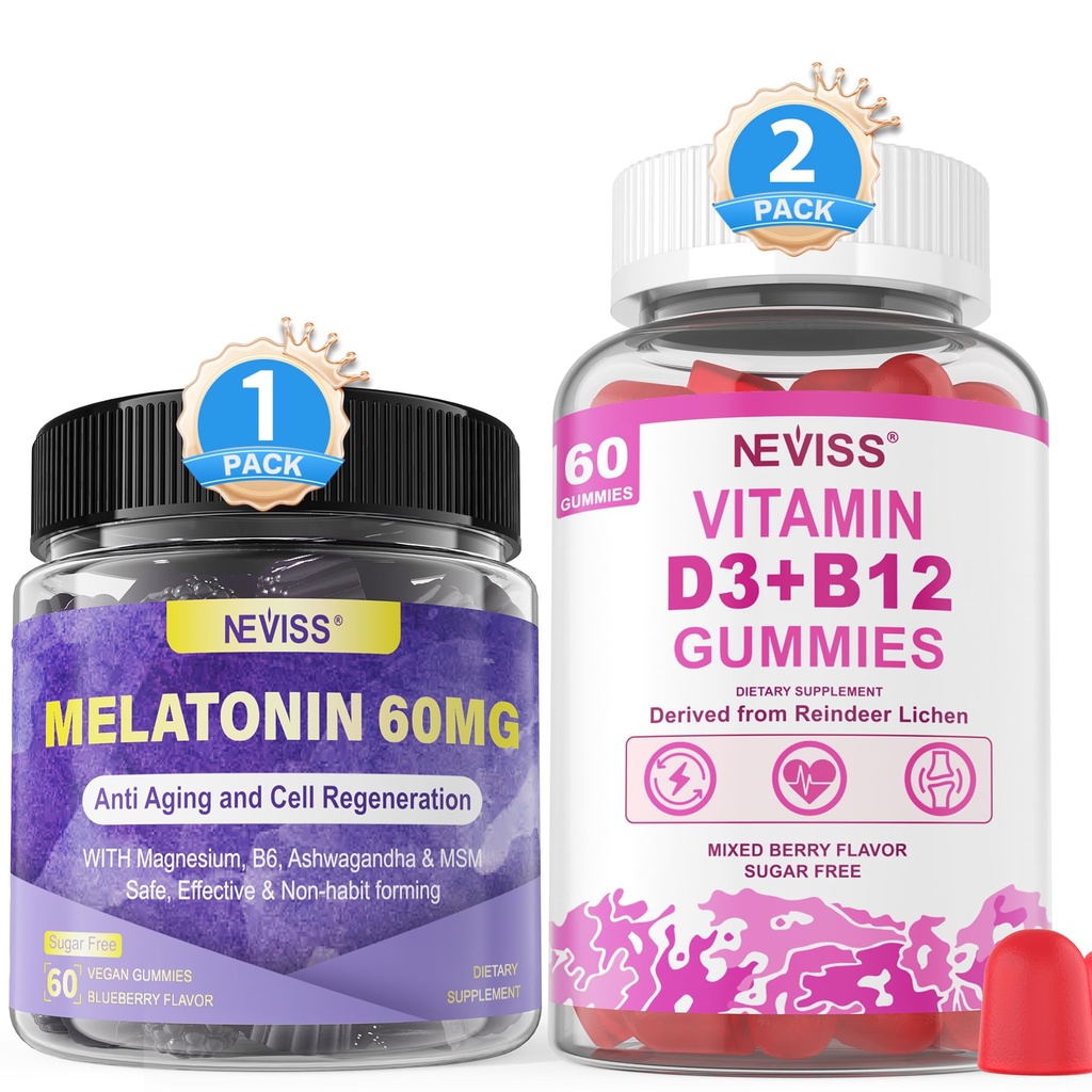 NEVISS Melatonin, Vitamin D3 + Vitamin B12 Gummi