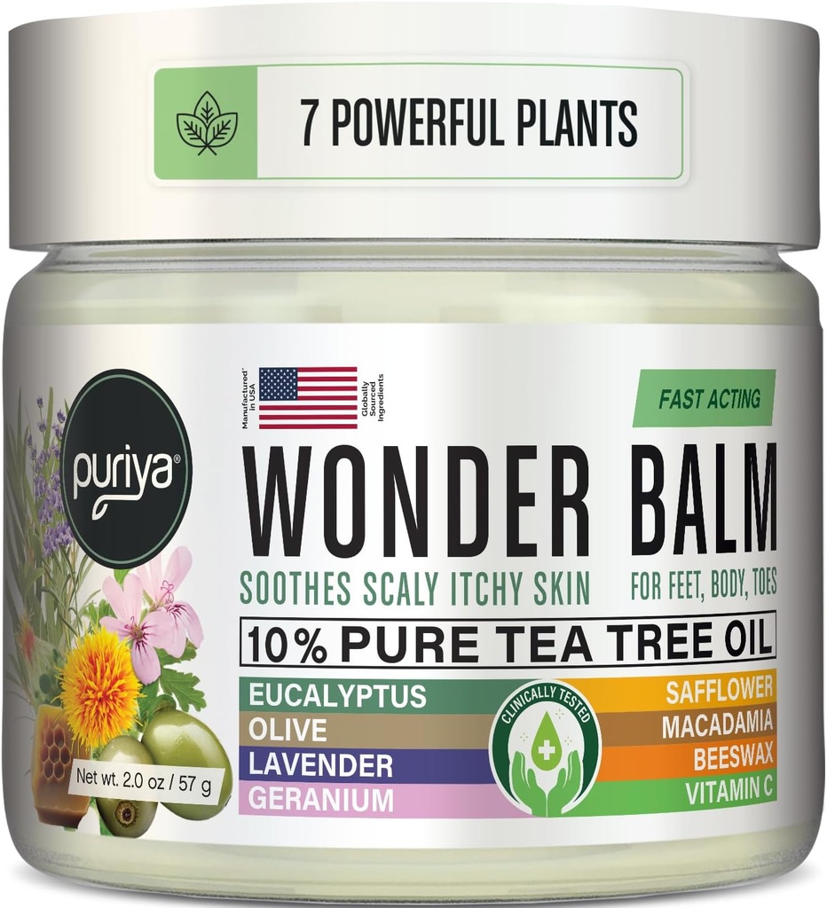 Tea Tree Oil Balm, Extra Strength, Pair Well with Jock Itch Cream, Spray, Athletes Foot, Ringworm Cream for Human, Rash Cream, Fast Acting for Dry, Itchy Skin, Plant Powered Wonder Balm