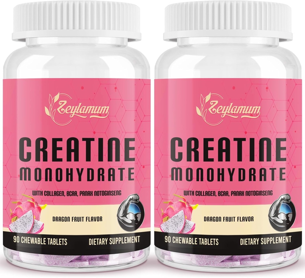 Kreatin für Frauen | mit hydrolysiertem Kollagen, BCAA | 3G Creatine Chews für Frauen Booty Gain, Lean Muscles, Recovery & Energy, Vegan, Sugar Free Creatine, Powder Alternative, 60 Portionen