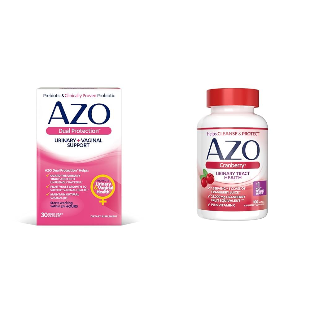 AZO Dual Protection (en anglais seulement) Urinaire + Vaginal Support* (en anglais seulement) Prébiotique Plus Probiotique pour femmes éprouvées cliniquement Commence à travailler dans les 24 heures.