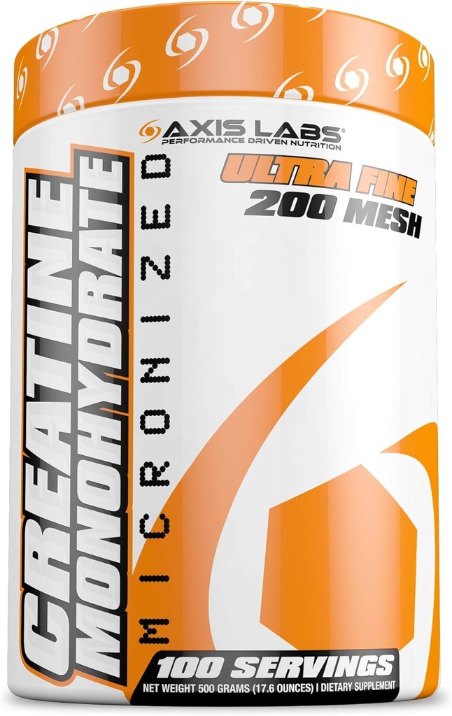 Axis Labs Micronized Creatine Monohydrate - Mineralische Beilage - 100 Portionen - stärkt Kraft - steigert Muskelwachstum - erhöht Gesamtgröße