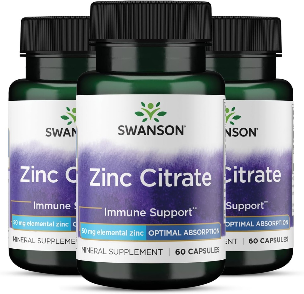 Swanson Zink-Zitrat - Mineralische Beilage Förderung der Gesundheit von Vision & Immunsystem Gesundheit - Natürliche Formel Unterstützung Gesamt Wellness - (60 Kapseln, je 50mg) 3 Pack