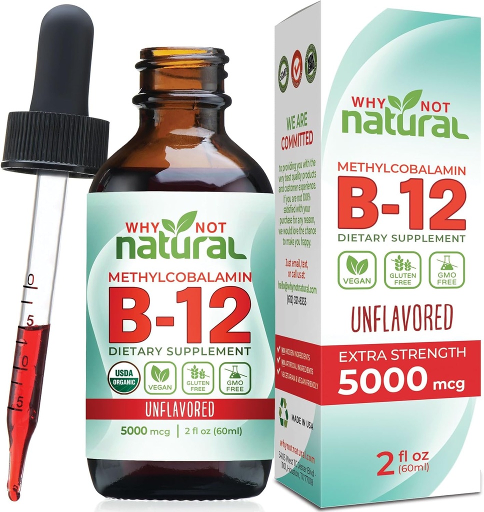 Warum nicht natürliches organisches Vitamin B12 Flüssigkeit - Sublingual Extra Strength 60 x 5000 mcg Methylcobalamin Tropfen, Vegan, Maximieren Absorption und Energie