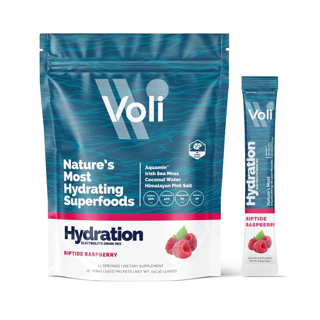 Voli Elektrolyte Pulver-Packets | Kein hinzugefügt Zucker Elektrolyt-Getränk-Mix für Hydration | Keto & Fasting Friendly, Natürliche Superfoods & Minerals | Raspberry 15-Count