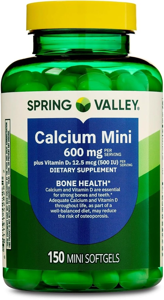Kalziumergänzung mit Vitamin D3-600mg Kalzium für Knochengesundheit, 150 Mini Softgel, Essential Calcium und Vitamin D3 Unterstützung