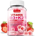 Vitamin D3 K2 Ergänzung für Erwachsene - Vitamin D3 5000 IU + K2 200 mcg - VIT D3 K2 Gummie mit Calcium 600mg Magnesium Zink & Vitamin C für Frauen Männer - Unterstützt B0ne, Muskel Immune