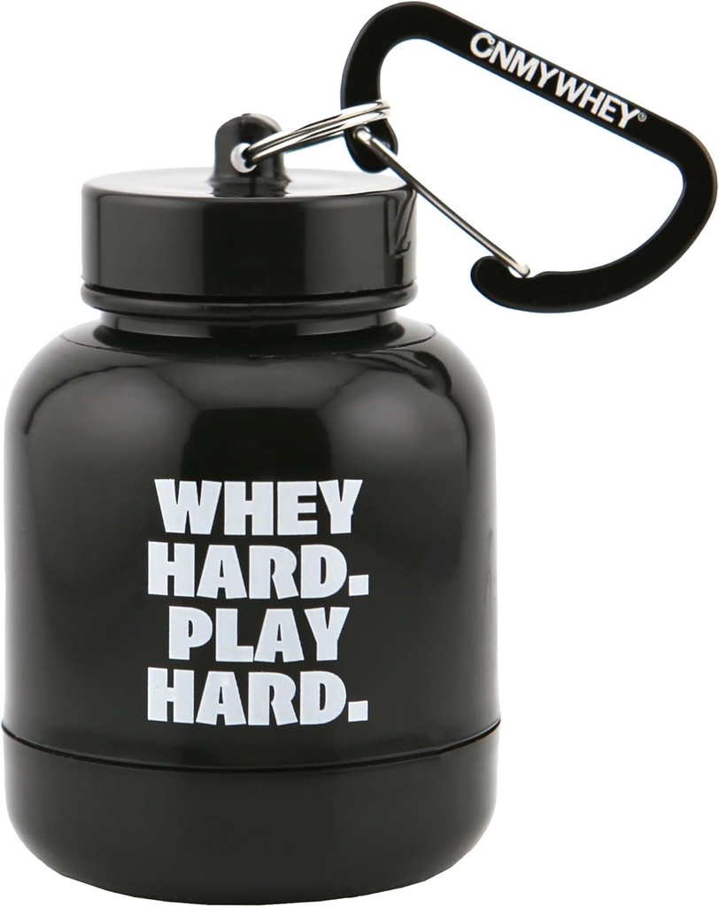 ONMYWHEY - Protein Powder & Supplement Funnel Keychain, Portable To-Go Container für das Gym, Workouts, Fitness, & Travel - TSA genehmigt, Whey Hard Play Hard