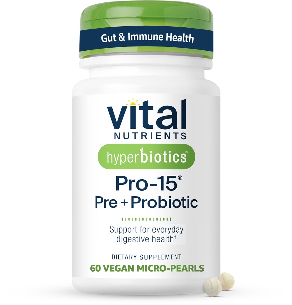 Hyperbiotiques Nutriments vitaux Pro-15 Prébiotiques et probiotiques pour les femmes et les hommes